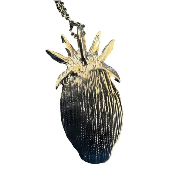 Vintage Blue Cat’s Eye Glass Pendant Necklace Silver Tone Sunburst Crown 17.5” - Picture 4 of 5